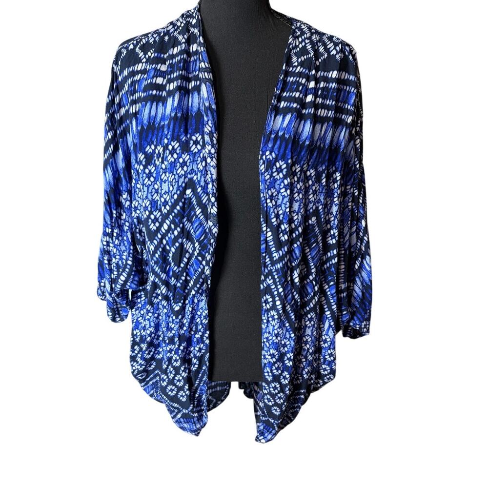 Cotton On Blue Tribal Print Kimono L Bohemian Cocoon Cardigan Layering Resort